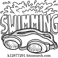 natación, deportes, bosquejo