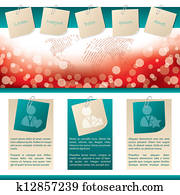 New website template with notepapers and paperclips