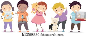 niños, con, mascotas