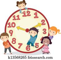 niños, en, un, grande, reloj