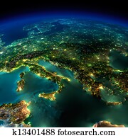 noturna, earth., um, pedaço, de, europa, -, itália, e, grécia noturna, earth., um, pedaço, de, europa, -, itália, e, grécia