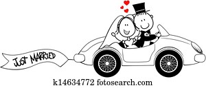 novia y novio, en, coche, aislado