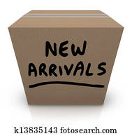 novo, chegadas, caixa papelão, tarde, produtos, mercadoria