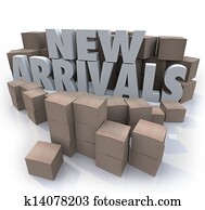 novo, chegadas, caixas cartão, itens, mercadoria, produtos