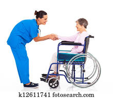 nurse greeting disabled senior patient