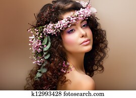 Nymph. Adorable Sensual Brunette with Garland of Flowers looks like Angel Nymph. Adorable Sensual Brunette with Garland of Flowers looks like Angel