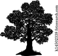 Oak tree and grass, silhouette Oak tree and grass, silhouette