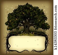Oak tree wih a banner Oak tree wih a banner
