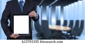 obchodník, úspech, postup, s, lesklý, blok, počítač, jeho, board izba, background, tak, pojem