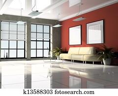 Office interior 3D rendering