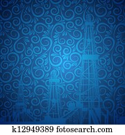 Oil rig silhouettes and vintage background Oil rig silhouettes and vintage background