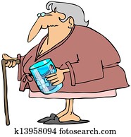 Old woman with teeth in a glass Old woman with teeth in a glass