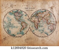 Old World Map in Hemispheres