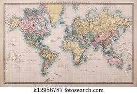 Old World Map on Mercators Projection