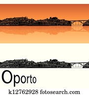 oporto, skyline, em, fundo alaranjado oporto, skyline, em, fundo alaranjado