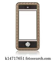 oro, teléfono, con, pantalla del tacto, techno