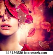 outono, mulher, moda, Portrait., outono