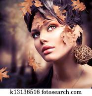 outono, mulher, moda, Portrait., outono