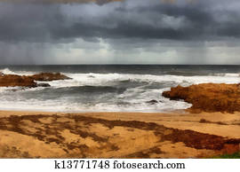 Painting Cloadburst Over Sea at Beachfront Painting Cloadburst Over Sea at Beachfront