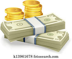 Paper Currency and coins, vector