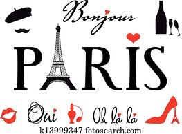 Paris with Eiffel tower, vector set Paris with Eiffel tower, vector set