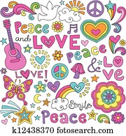 paz, amor, música, groovy, Doodles