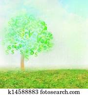 peniaze, growing, prostredníctvom, strom