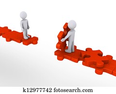 Person offering help to another on puzzle path Person offering help to another on puzzle path