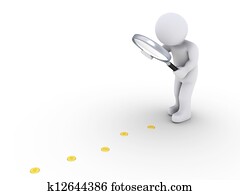 Person with magnifier follows the money