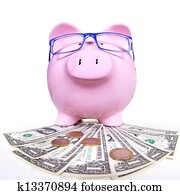 Piggy bank with money.