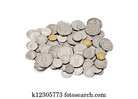 Pile of Dirty Swiss Franc and Rappen Coins