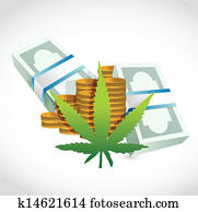 piles, od, peniaze currency, a, marihuana, leaf.