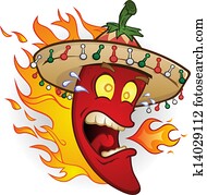 pimentão quente, pimenta, caricatura, personagem