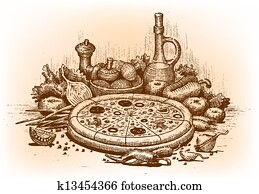 Pizza illustration drawn by hand Pizza illustration drawn by hand