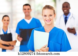 pretty medical nurse and colleagues 