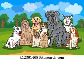 purebred dogs group cartoon illustration purebred dogs group cartoon illustration