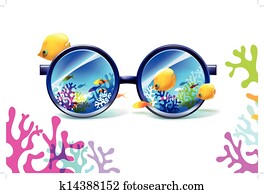 recife coral, em, óculos de sol, ligado, um, fundo branco