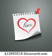 Red heart paper note love message