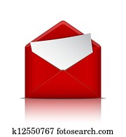 Red open envelope with paper Red open envelope with paper
