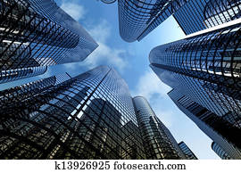 refletivo, arranha-céus, escritório negócio, edifícios.