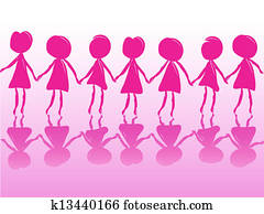 reihe, von, frauen, haendchen halten