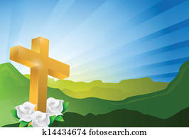 religioso, cruz, cielo, paisaje