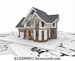 Residential house on architect blueprints. Housing project. Residential house on architect blueprints. Housing project.