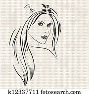 retrato, de, um, mulher bonita