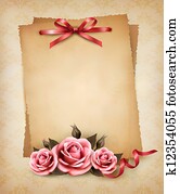 Retro background with beautiful pink rose and old paper. Vector illustration. Retro background with beautiful pink rose and old paper. Vector illustration.