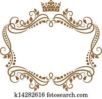 Retro frame with royal crown and flowers Retro frame with royal crown and flowers