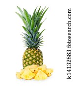 ripe pineapple with slices isolated on white background ripe pineapple with slices isolated on white background