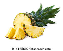ripe pineapple with slices isolated on white background ripe pineapple with slices isolated on white background