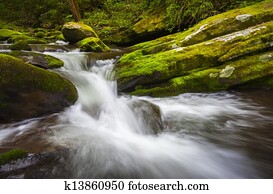 Roaring Fork Great Smoky Mountains National Park Cascade Gatlinburg TN waterfalls in lush green foliage