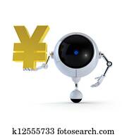 robô, mantenha, japão, sinal yen